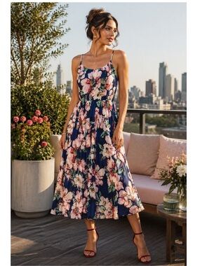 WELLS GRACE FLORAL TIE BACK MIDI DRESS SIZE XS Cottagecore